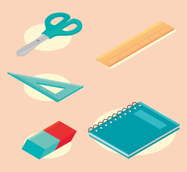 Icons School Supplies Include Eraser — Stock Vector