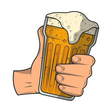 Bira bardağı ile el izole edilmiş ikon tarzı