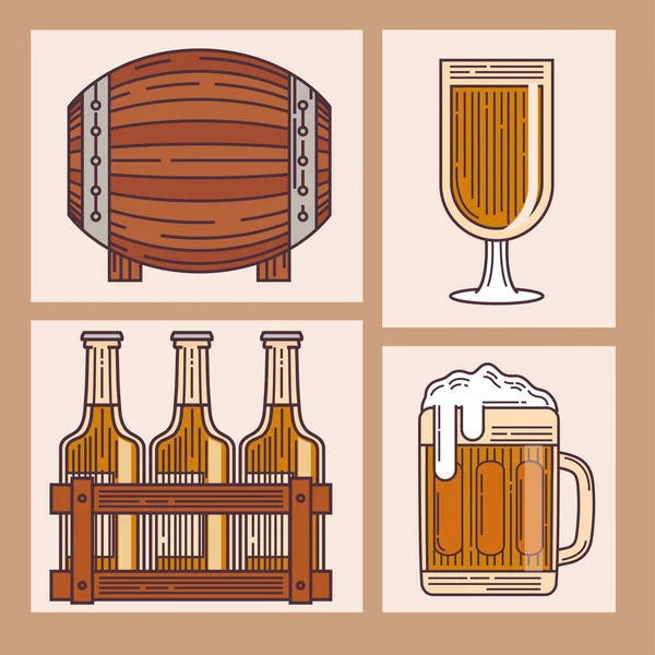 Ícones Definir Barril Cerveja Vidro —  Vetores de Stock