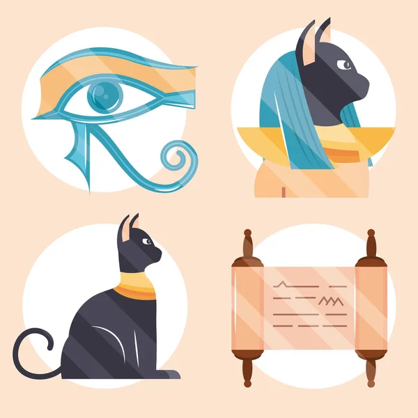 Diseño Conjunto Iconos Egipto Antiguo — Vector de stock