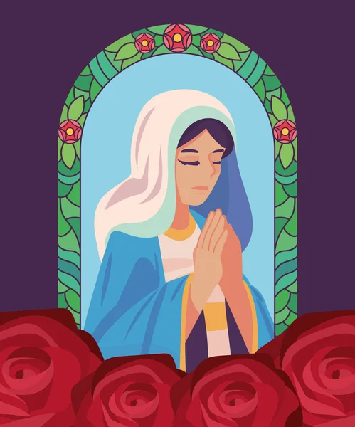 Assunzione Maria Pregare Con Fiori — Vettoriale Stock
