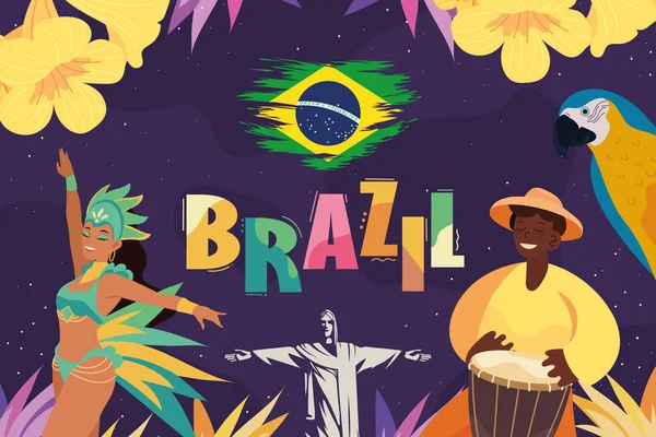 Brasilien Land Poster Flaches Design — Stockvektor