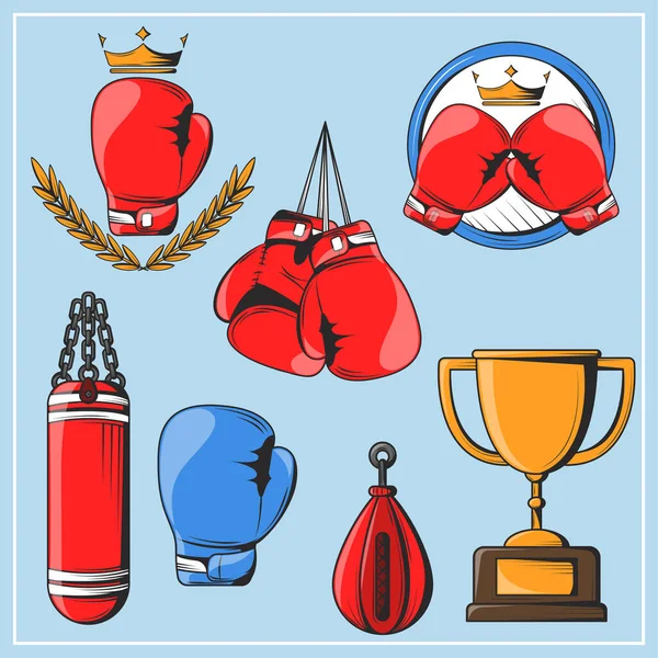 Conjunto Equipos Deportivos Boxeo — Archivo Imágenes Vectoriales