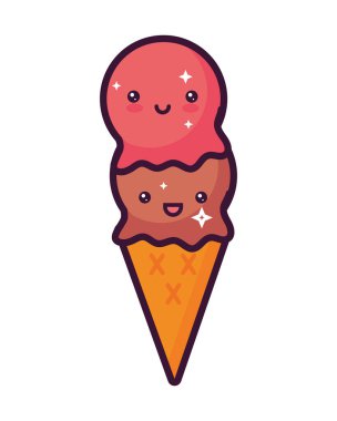 Kawaii dondurma ikonu izole edildi