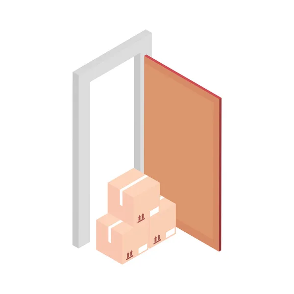 Boîtes Livraison Icône Porte Isométrique — Image vectorielle