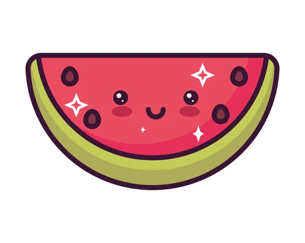 Kawaii Essen Wassermelone Symbol Isoliert — Stockvektor