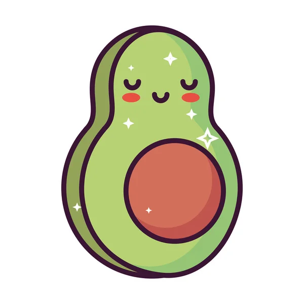 Kawaii Scheibe Avocado Essen Symbol Isoliert — Stockvektor