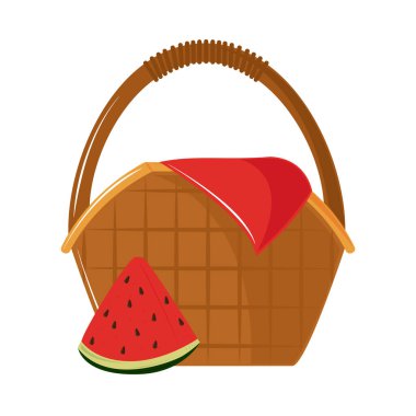 piknik sepeti ve karpuz simgesi izole edildi
