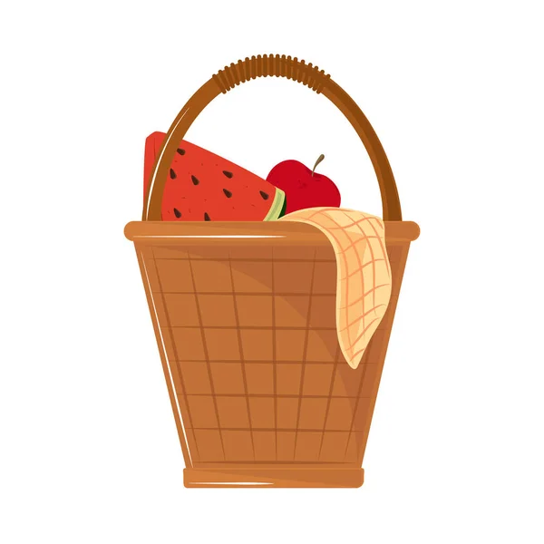 Picknickkorb Und Lebensmittel Ikone Isoliert — Stockvektor