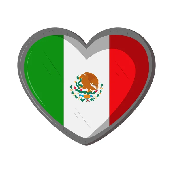 ハートアイコンにメキシコの旗が孤立し — ストックベクタ