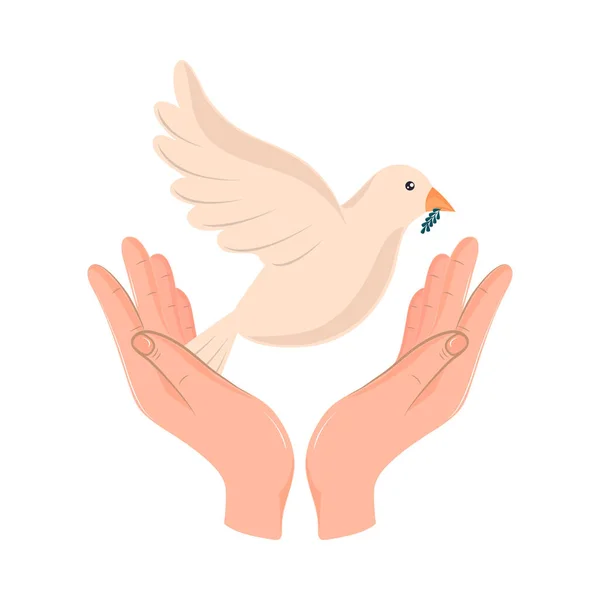 Międzynarodowy Dzień Gołębia Pokoju Rękach — Wektor stockowy