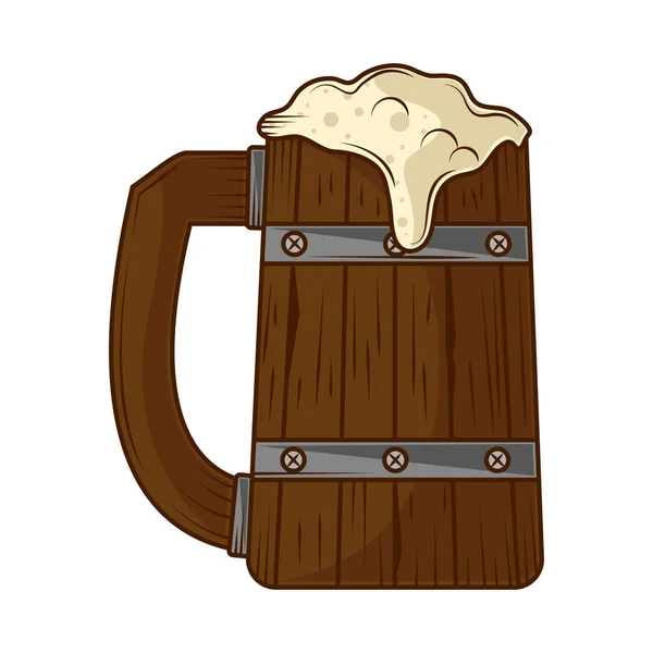 Dřevěný Pivní Hrnek Ikona Ploché Izolované — Stockový vektor