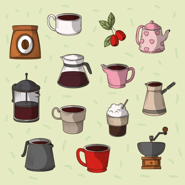 Icons Set Coffee Include Cups — Stock Vector