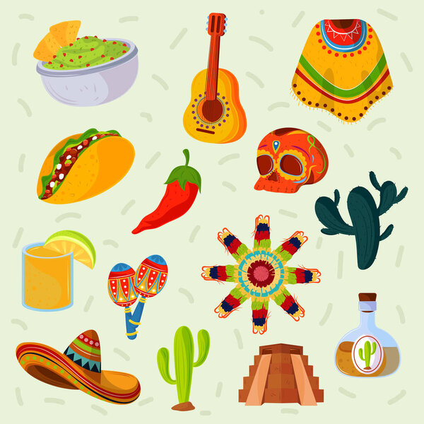 icon set of mexico culture and food