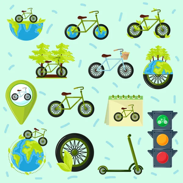 Icons World Car Free Day Flat Design — Stock Vector