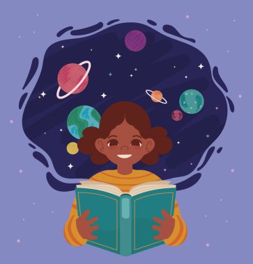 Tatlı kız kitap okuyor.