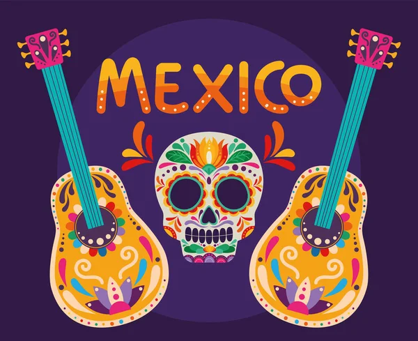 Κρανίο Μεξικού Και Αφίσα Κιθάρας — Διανυσματικό Αρχείο
