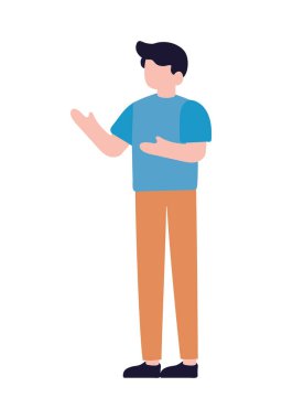 Genç adam izole edilmiş ikon dairede duruyor