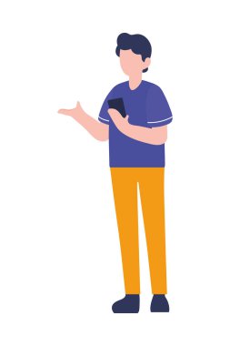 man using smartphone icon isolated