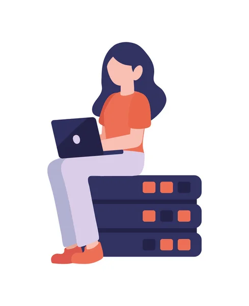Woman Using Laptop Icon Isolated — ストックベクタ