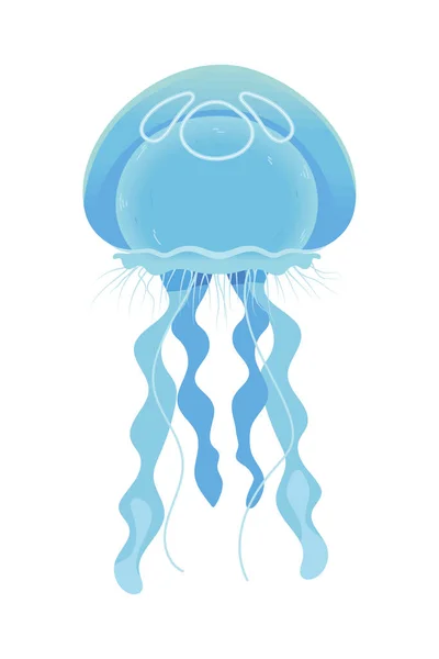 Modrá Medúza Ikon Ploché Izolované — Stockový vektor