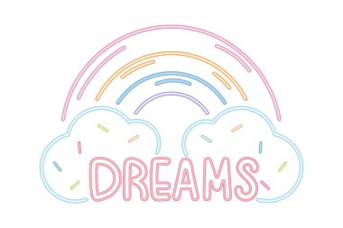 rüya gökkuşağı bulutu neon simgesi izole