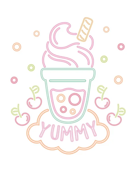 Ice Cream Yummy Neon Icon Isolated — Image vectorielle