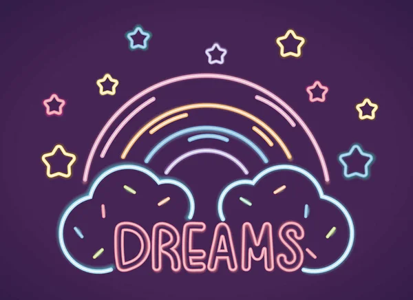 Dreams Rainbow Neon Light Style — Stockvector