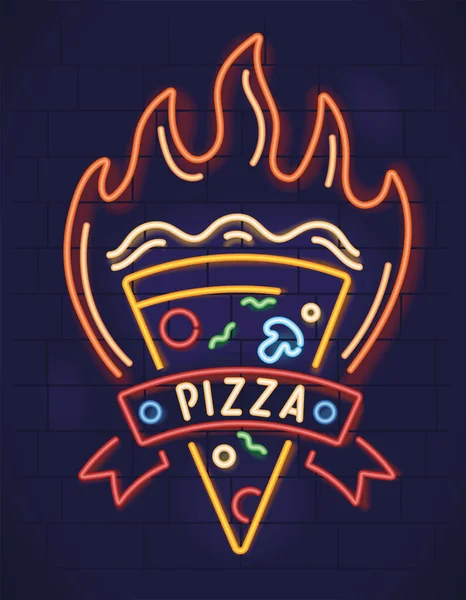 Pizza Restaurant Neon Style Design — Stock Vector