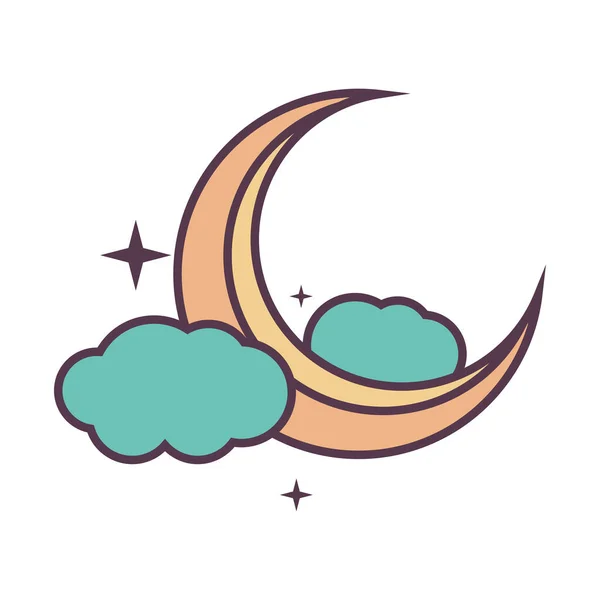 Space Moon Clouds Cartoon Icon — Vetor de Stock