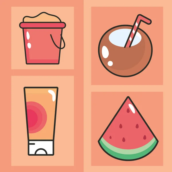 Summer Vacations Icons Flat Style — Image vectorielle