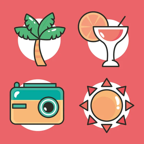 Icons Collection Summer Include Cocktail — Vector de stock