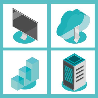 isometric storage tech icons set