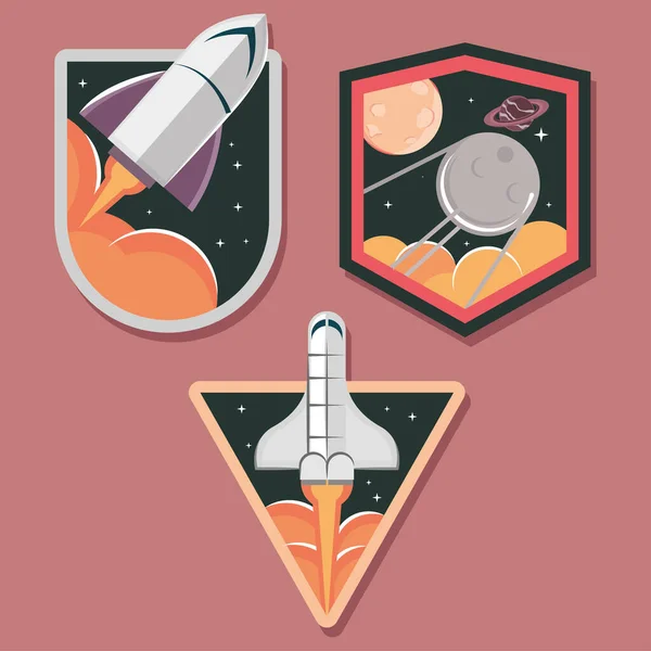 Space Retro Badges Icons Set — Stockvektor