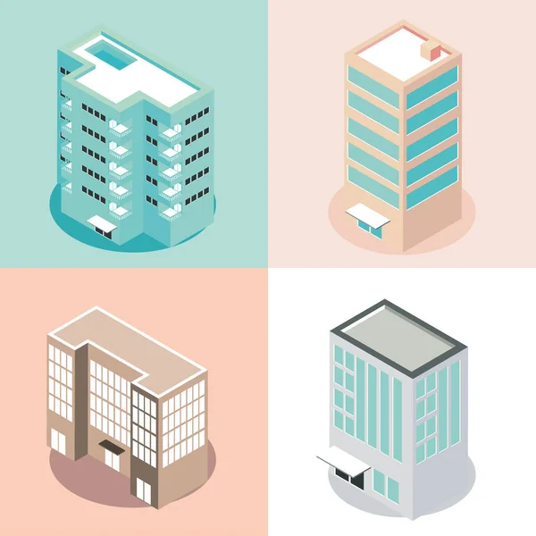 Isometric City Building Icons Vector Image — 스톡 벡터