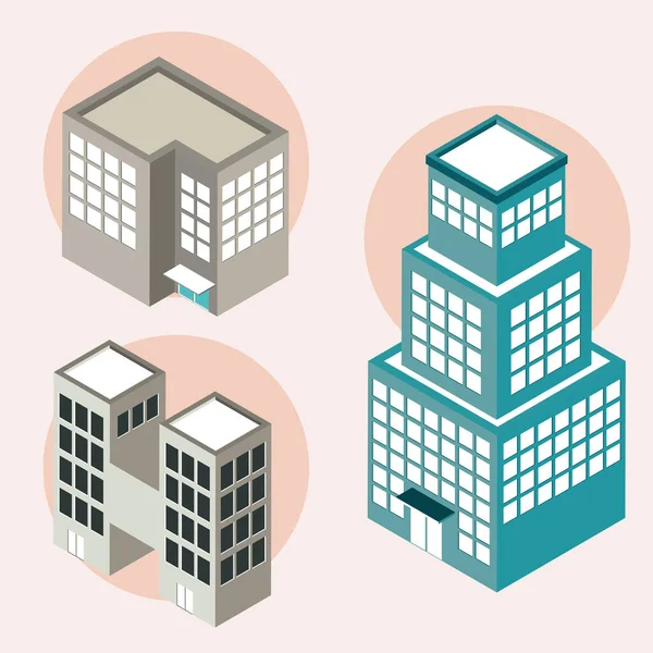 Icons Isometric City Architecture Design — 스톡 벡터