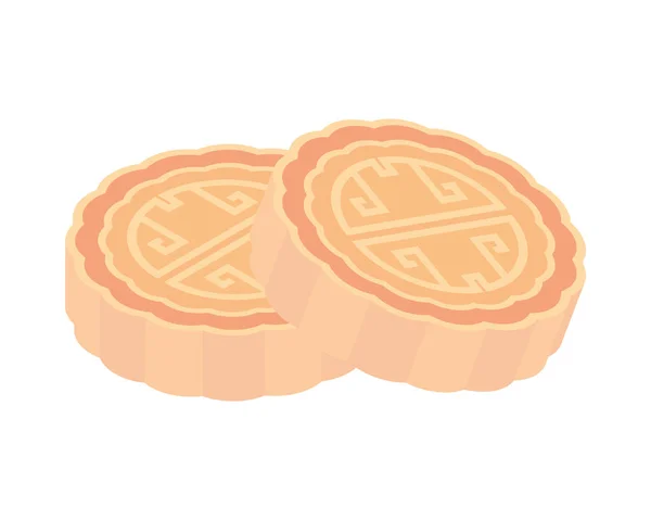 Sweet Mooncakes Traditional Icon Isolated — Stockvektor