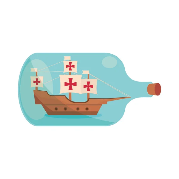 Bottle Sailing Ship Icon Isolated — Stok Vektör