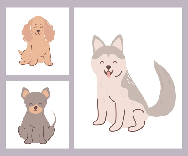 Icons Cute Dogs Vector Style — Stok Vektör