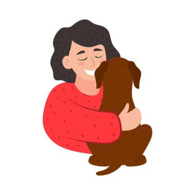 dog and woman hugging isolated icon