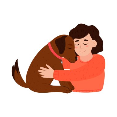 woman hugging dog isolated icon
