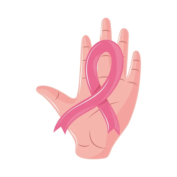 Hand Ribbon Cancer Awareness Isolated Icon - Stok Vektor