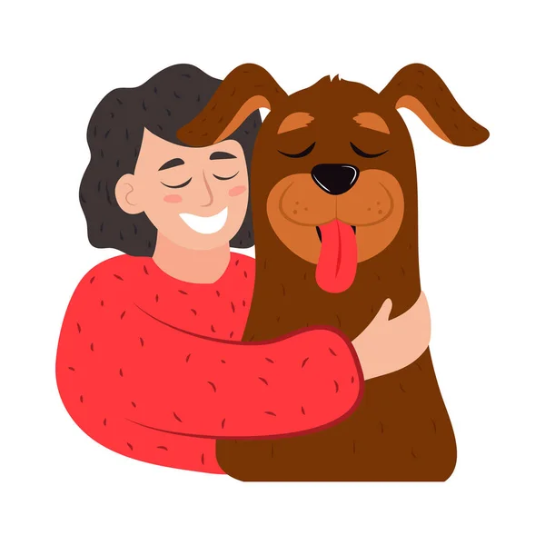 Woman Dog Love Isolated Icon — 图库矢量图片