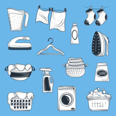 laundry, icon set vector style