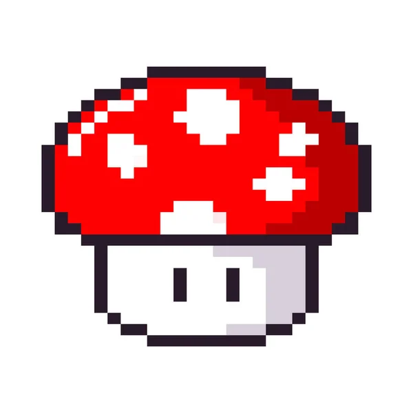 Cute Mushroom Pixel Art Icon Isolated — Wektor stockowy