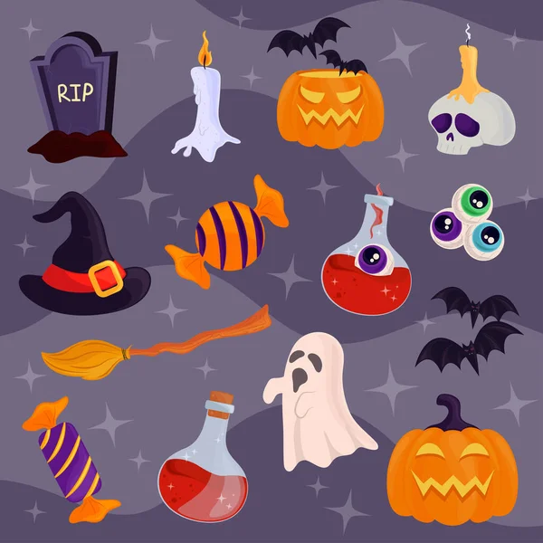 Icon Set Halloween Party Celebration — Vetor de Stock