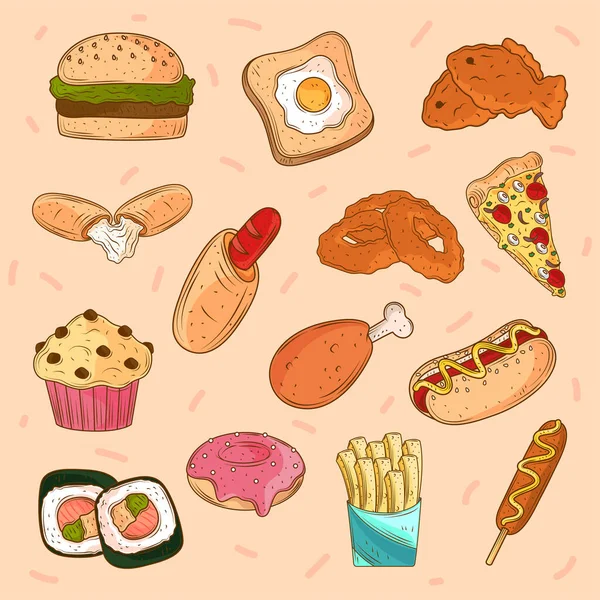 Set Fast Food Icons Design — Vetor de Stock