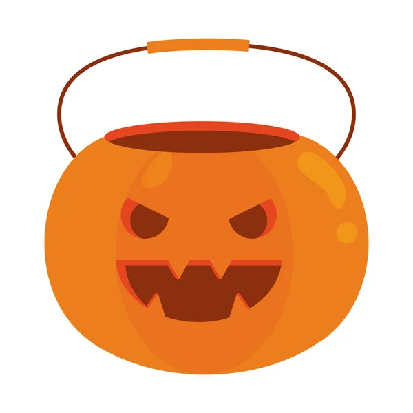 Pumpkin Bucket Halloween Icon Isolated — Vetor de Stock
