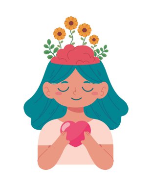 girl holding heart with flowers