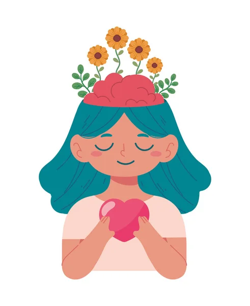 Girl Holding Heart Flowers — Vettoriale Stock